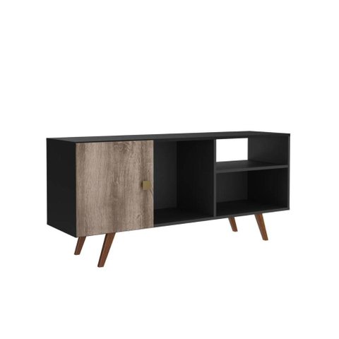 Rack Retrô com 1 Porta para Tv até 60 Polegadas Preto Rústico Rt 3014 Movelbento