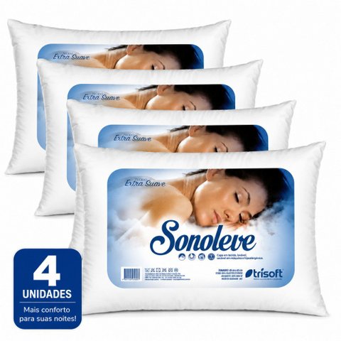 4 Travesseiros Trisoft Sonoleve Lavável 45x65 Microfibra