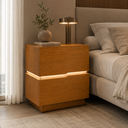 Ver imagem 1 de Mesa de Cabeceira 60cm com LED 100% MDF 2 Gavetas Lumiar Linha Alta Moderna Lateral:Naturalle