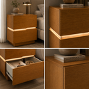 Ver imagem 7 de Mesa de Cabeceira 60cm com LED 100% MDF 2 Gavetas Lumiar Linha Alta Moderna Lateral:Naturalle