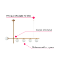 Ver imagem 4 de Luminária Pendente Lustre Jabuticaba Dourado com Bolas Globos Esferas Opaco Leitoso Luxo Inl10