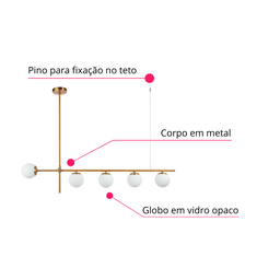 Luminária Pendente Lustre Jabuticaba Dourado com Bolas Globos Esferas Opaco Leitoso Luxo Inl10 - 4
