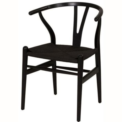 Cadeira Wishbone Valentina Madeira Preta Assento em Rattan Preto