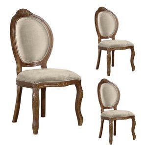 3 Cadeira Medalhao Madeira Maciça Design Ingles Luxo Poltrona Entalhada Renascentista Natural Ingles