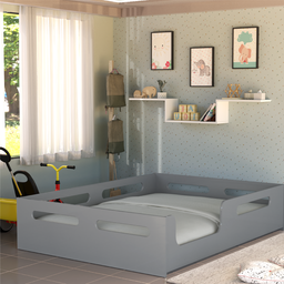Cama Infantil Montessoriana Casal Mdf Robusto Fabricação Nacional Linha Moderna para Crianças:cinza - 4