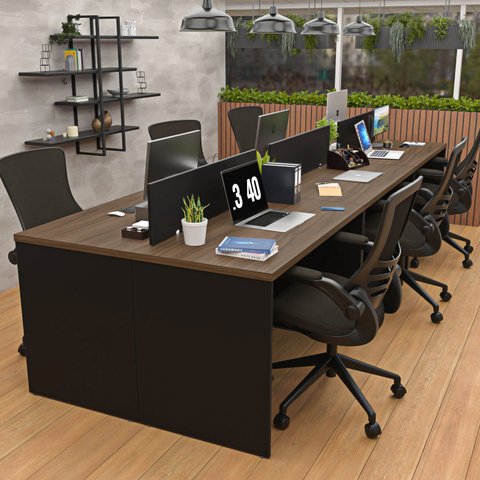 Estação de Trabalho Mesa Plataforma Escritório 1200x600 6 Lugares Netmobil - Nogal/preto