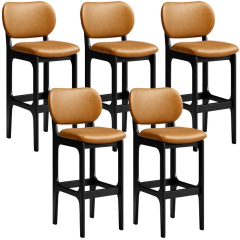 Kit 5 Banquetas Alta Bar Cozinha Sala Jantar Fixa Betta L02 Preto Couríssimo Whisky - Lyam Decor