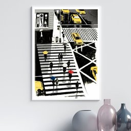 Quadro Figurativo New York - Sombrinhas 45x34cm - com Vidro:moldura Branca - 1