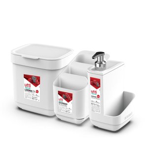 Conjunto de Pia Branco - Porta Detergente, Escorredor de Talheres e Lixeira 3l