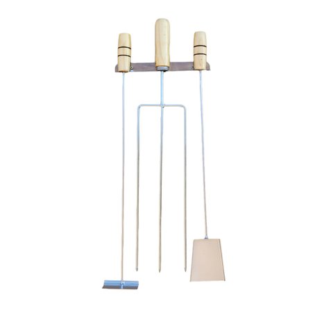 Espeto Triplo Costeleiro 59 Cm + Rastelo E Pá Para Brasas
