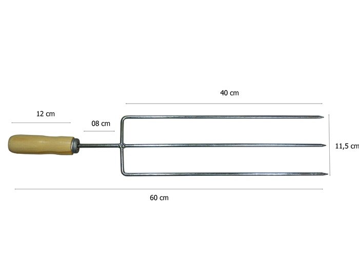 Espeto Triplo Costeleiro 59 Cm + Rastelo E Pá Para Brasas - 3