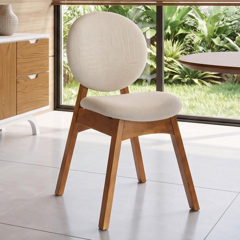 Cadeira para Sala de Jantar Cozinha Estofada Rattan Ibis L02 Linho Cru- Lyam Decor