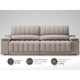 Sofá com Porta Copos Carregador USB Ret Rec Murano 2,30m Velosuede Bege - NETSOFAS - 4