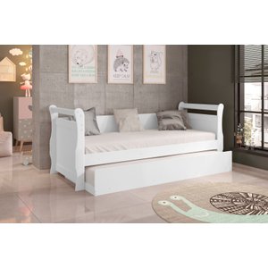 Cama Babá Solteiro Infantil com Auxiliar Mdf Branco
