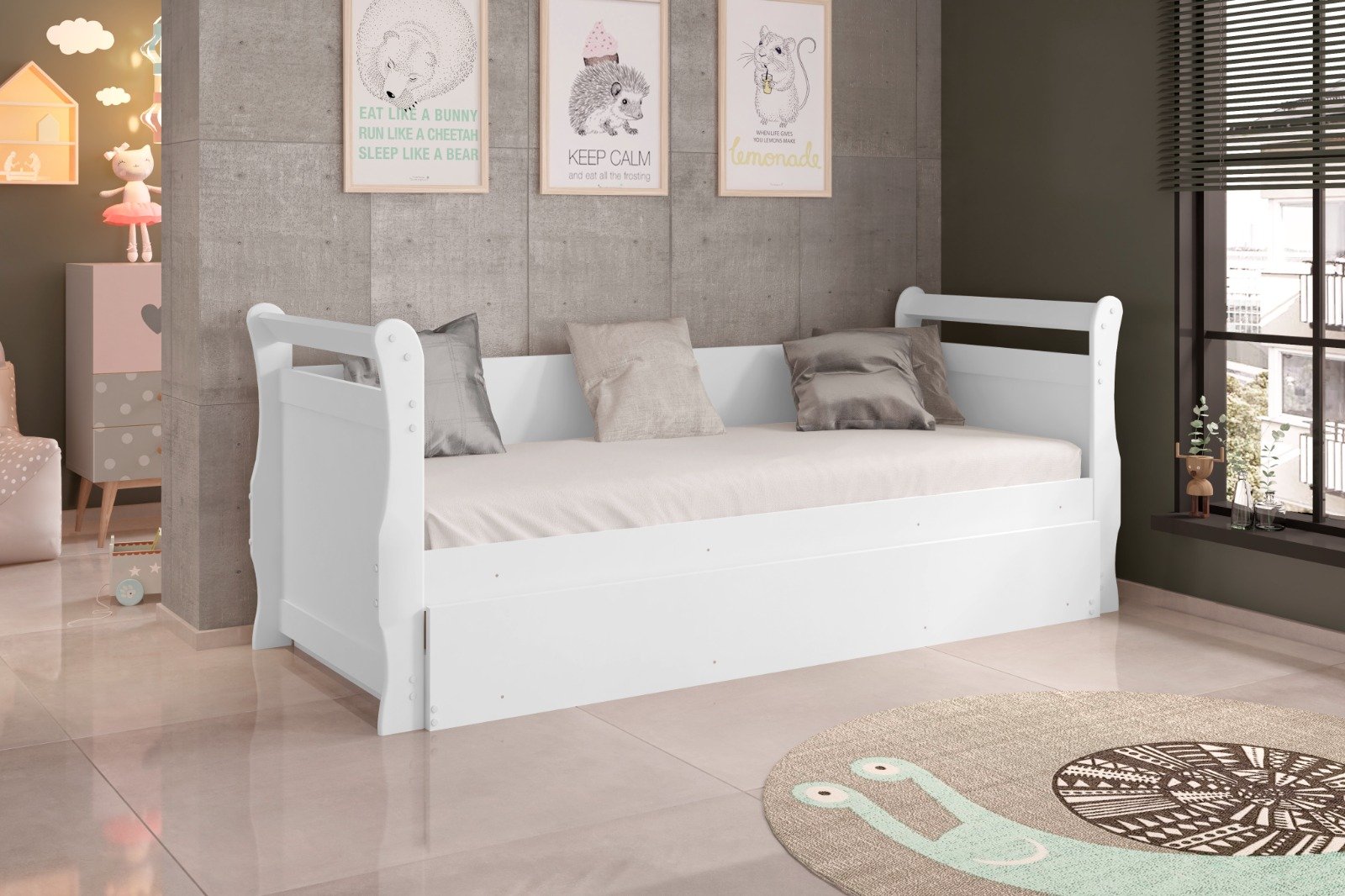 Cama Babá Solteiro Infantil com Auxiliar Mdf Branco - 2