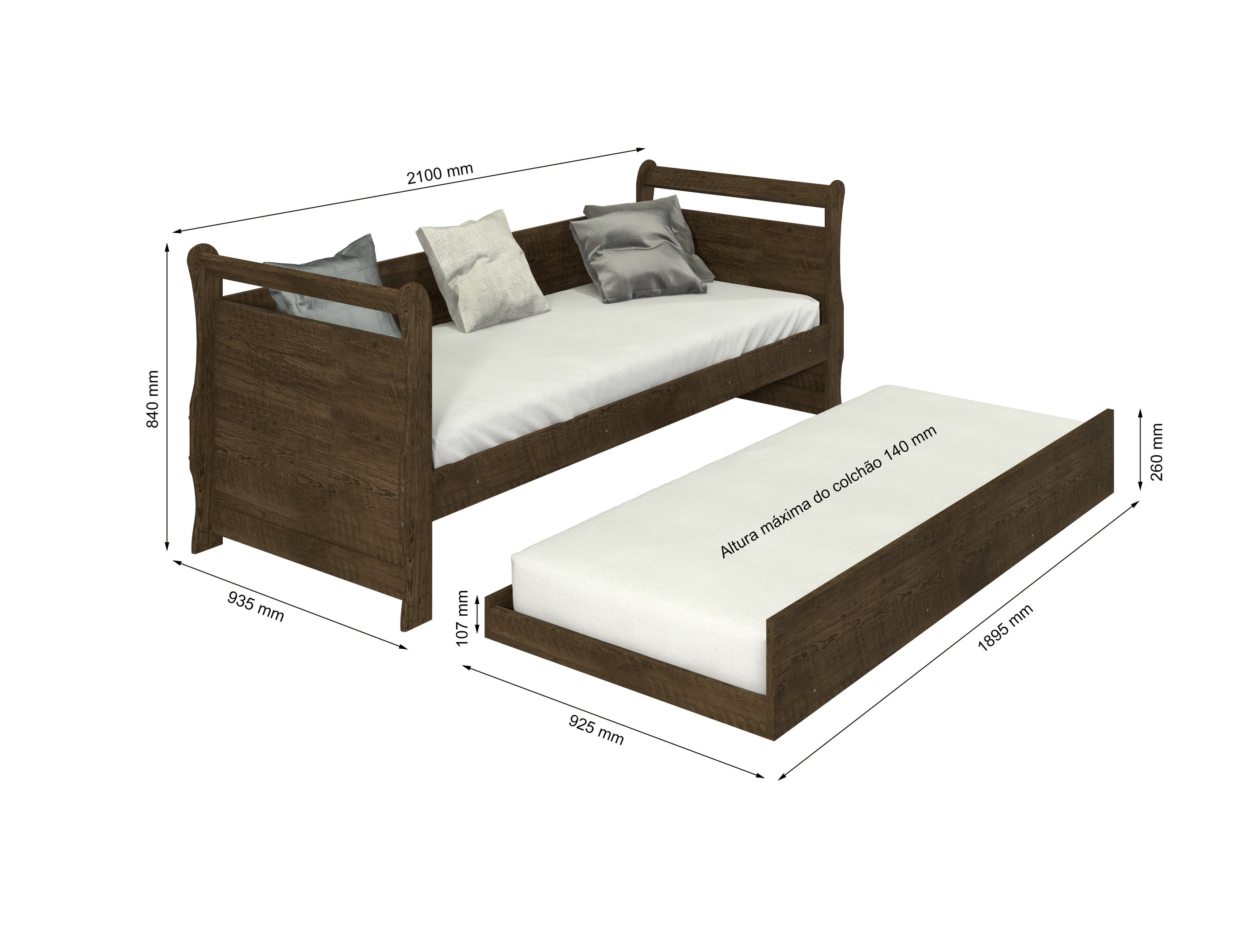 Cama Babá Solteiro Infantil com Auxiliar Mdf Branco - 4