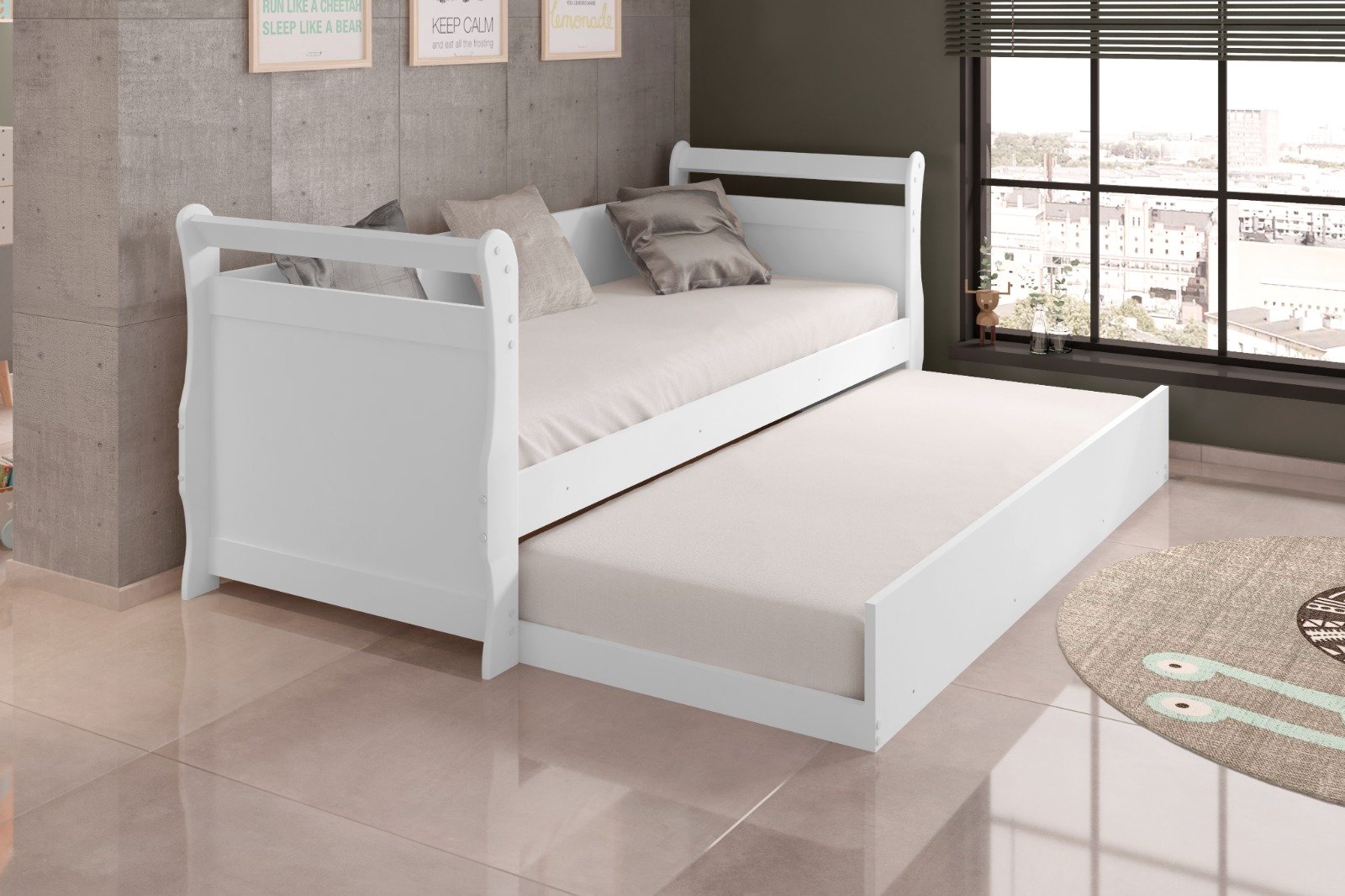 Cama Babá Solteiro Infantil com Auxiliar Mdf Branco - 3