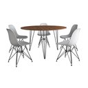 Ver imagem 2 de Mesa Jantar Redonda 110cm Amêndoa Clips 3 Pés com 5 Cadeiras Eames Eiffel Brancas Ferro Preto