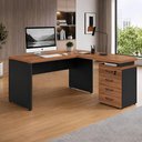 Ver imagem 1 de Mesa em L para Escritório com Gaveteiro Contemporâneo 4 Gavetas 150cm Nogal com Preto F5 Office