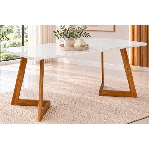 Mesa Cozinha Caju Madeira c/Vidro 210x100cm Madeira/Off Cimol