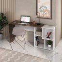 Ver imagem 1 de Escrivaninha Mesa Escritório em L ou Reta com Nichos Moderna Urban Ipê/Branca 124,2cm Ipê e Branca m
