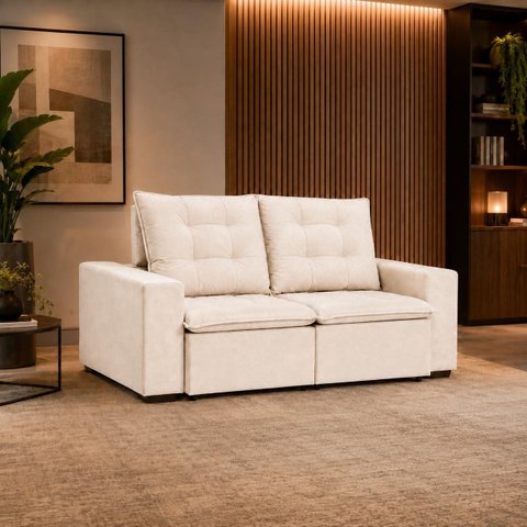 Sofa Retratil 2 Lugares Dallas Marques Bege Claro Estofados