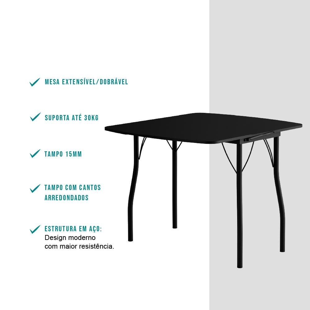 Conjunto Mesa Extensível com 4 Banquetas Preto Carraro - 5