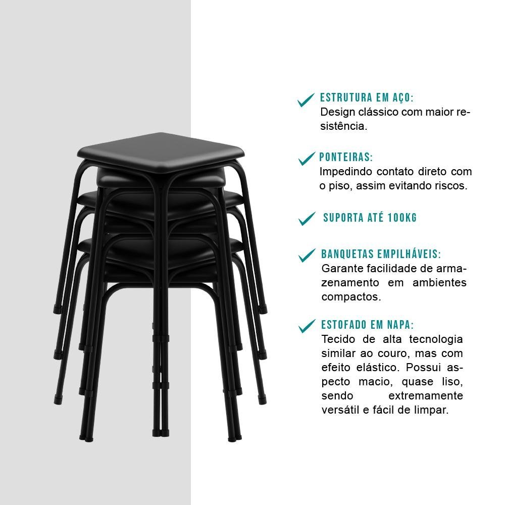 Conjunto Mesa Extensível com 4 Banquetas Preto Carraro - 6