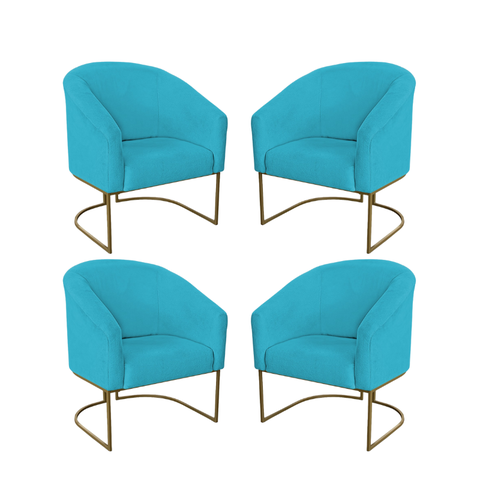 Kit 4 Poltronas Decorativa Luana Base Ferro Dourada Suede - Twdecora