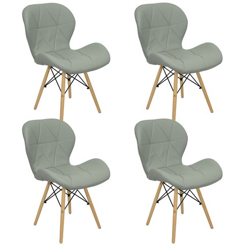 Kit 4 Cadeiras Estofadas Charles Eames Eiffel Slim Wood Confort Cinza