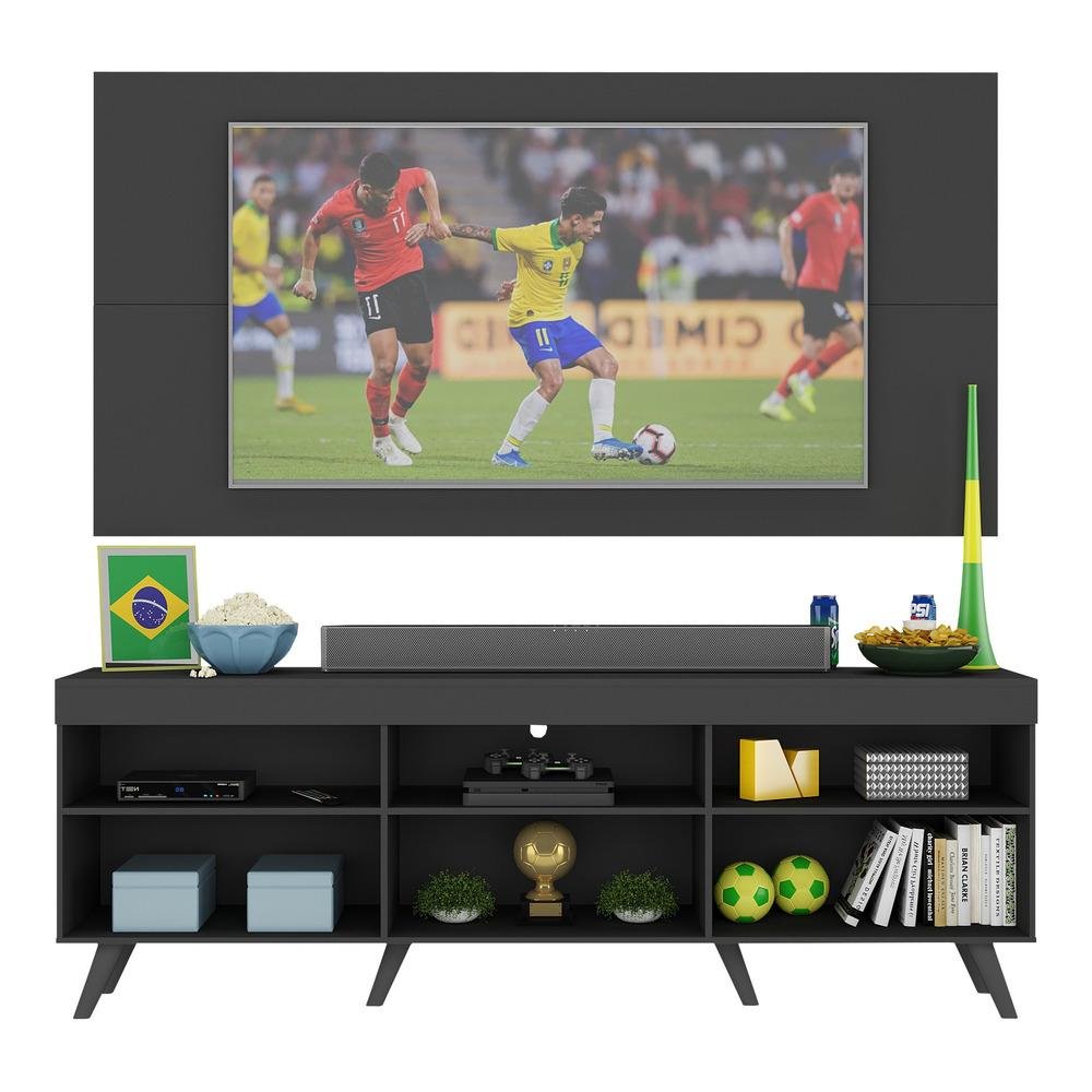 Rack c/ Painel TV 65" Retrô com Espelho Holanda Multimóveis BR3138 Preto - 5