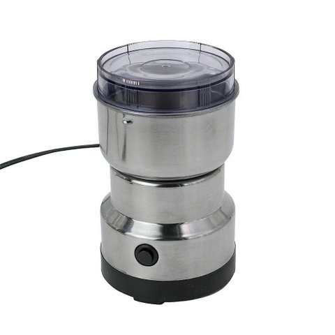 Moedor de Café Elétrico Mini 200W 220V Aço Inox para Grãos e Sementes Prata