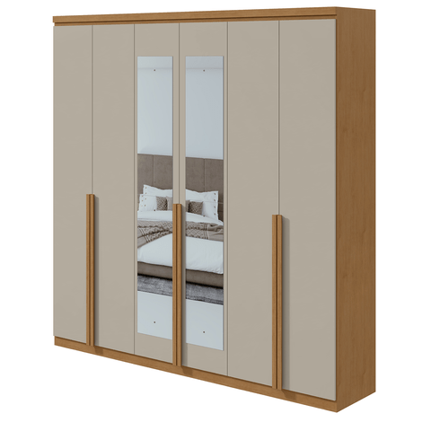 Guarda Roupas Alonzo 6 Portas C/esp e S/pés Pvc Amêndoa Clean/off White Móveis Lopas