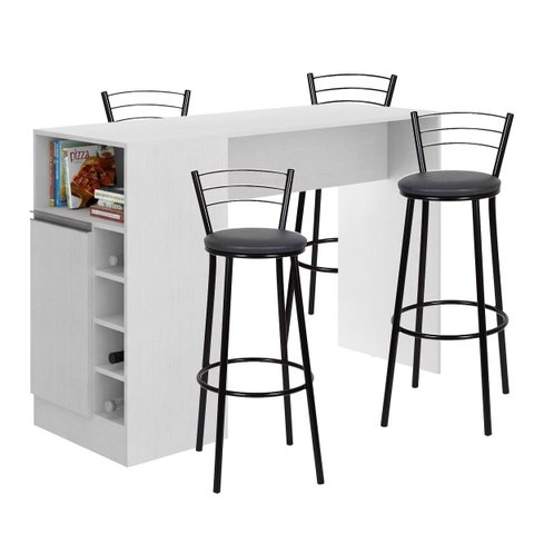 Kit Bancada Gourmet Multiuso para Cozinha com 4 Banquetas Alta