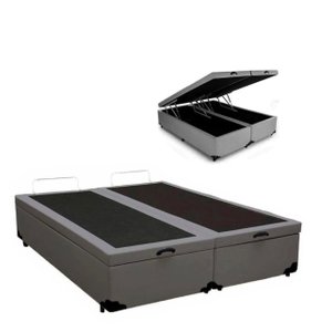Cama Báu Box Base Casal Bipartido Sintético Cinza. Blindado com Pistão a Gás