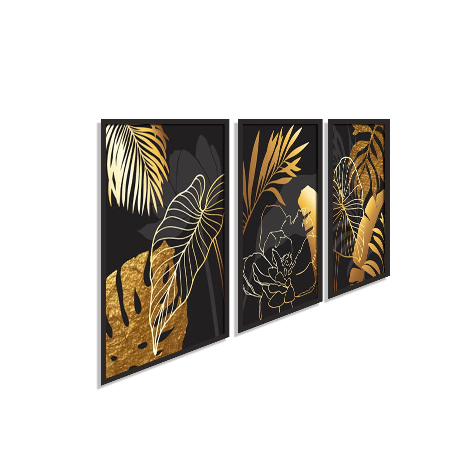 Conjunto De Quadros Decorativos Floral Dourado Molduras Marilia MOLDMAR - 1