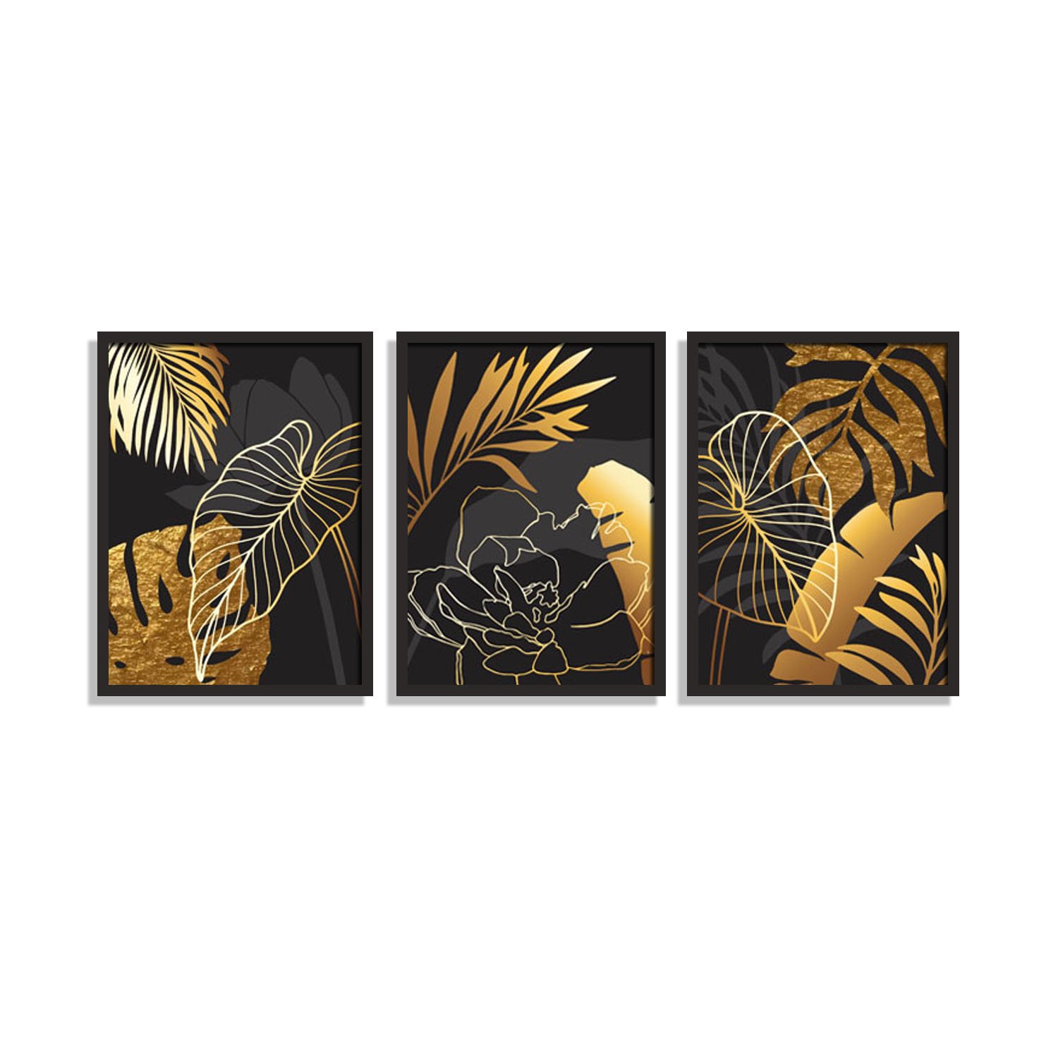 Conjunto De Quadros Decorativos Floral Dourado Molduras Marilia MOLDMAR - 2