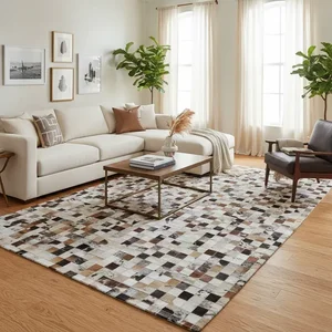 Tapete de Couro Quadriculado 2,00 X 1,50 M Mesclado Tricolor