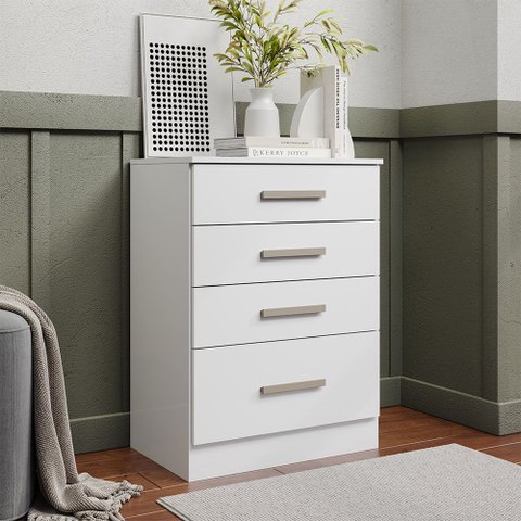 Cômoda Gaveteiro 4 Gavetas para Quarto com Corrediças Telescópicas Puxadores Modernos Design Compact