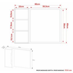 Espelheira para Banheiro Flex 80cm com 1 Porta Multimóveis CR10116 Mármore Lunar - 4