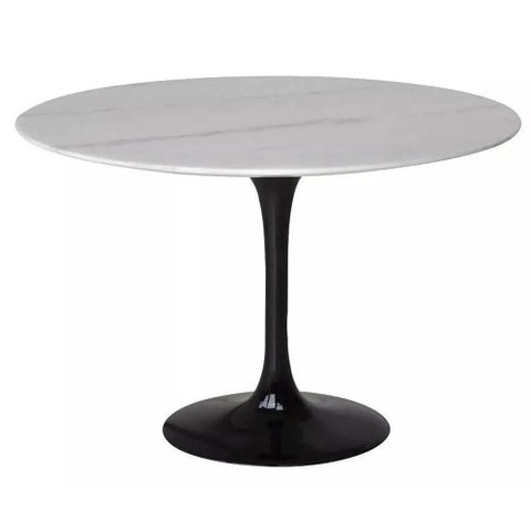 Mesa de Jantar Tulipa Saarinen Redonda 100 Cm Mármore Branco Extra Cor Preto