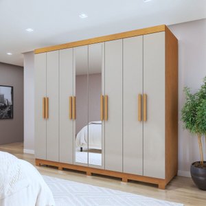 Guarda-roupa 8 Portas 4 Gavetas com Espelho e com Pé Andara Soft
