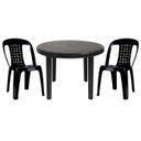 Ver imagem 1 de Mesa Redonda Plástico Desmontável 94cm Preta + 2 Cadeiras Vime Empilhável