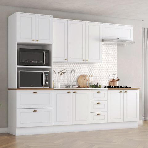 Cozinha Compacta 271,5cm 5 Peças 10 Portas 5 Gavetas Americana Henn