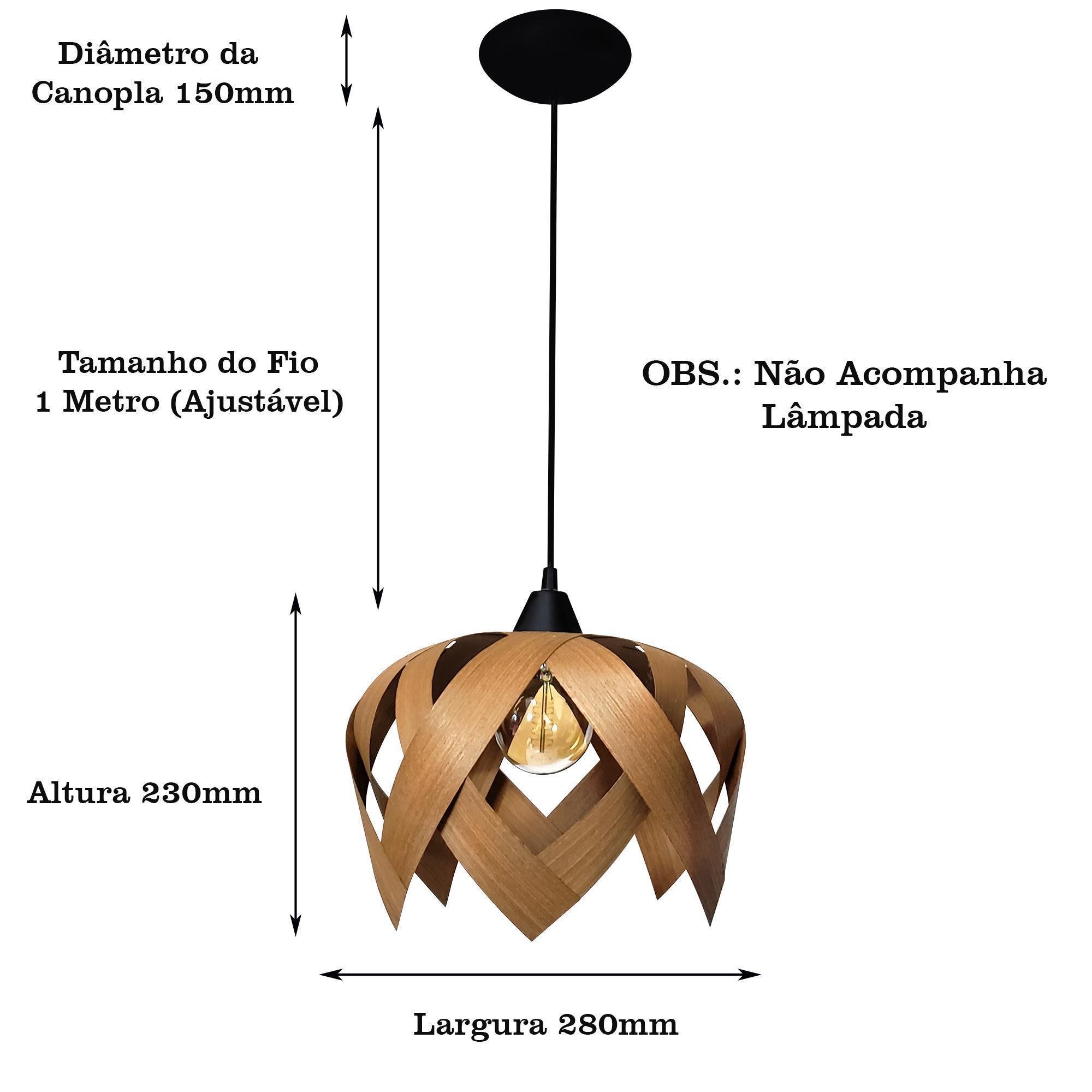 Luminária Pendente Madeira Lúpulo M Bivolt E27 Cor Freijó - 2