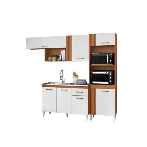 Cozinha Compacta Vitória com Balcão de Pia 120cm sem Tampo - Cinamomo/branco Aramóveis