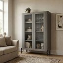 Ver imagem 1 de Cristaleira Bend 2 Portas 3 Prateleiras MDF Vidro Canelado Grigio com Preto Casa Lar Shop