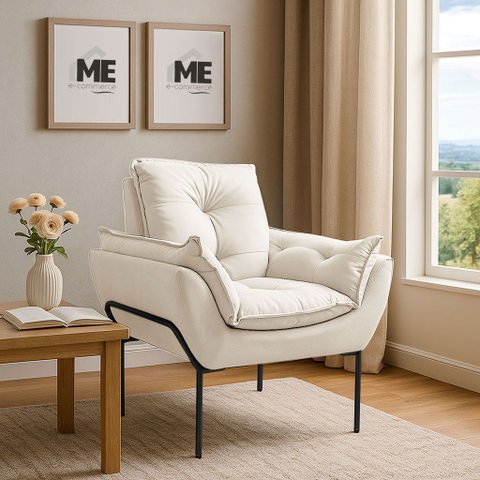 Poltrona Decorativa Opala Amamentação para Sala Base de Ferro Preto Suede Meecommerce:bege