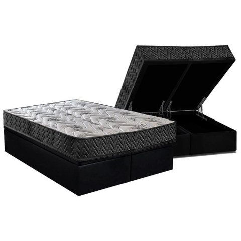 Conjunto Box Baú Queen: Colchão Espuma Paropas D45 Pasquale Wave Black + Base Crc Suede Black (