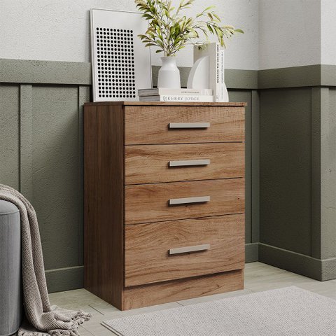 Cômoda Gaveteiro 4 Gavetas para Quarto com Corrediças Telescópicas Puxadores Modernos Design Compact